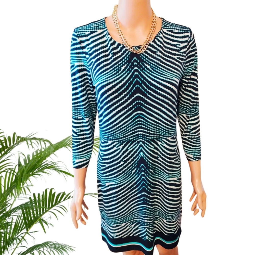 MICHAEL Michael Kors Women's Blue Zebra Print Long Sleeves Short Dress Size 6